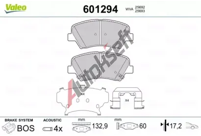 VALEO Sada brzdovch destiek VA 601294, 601294
