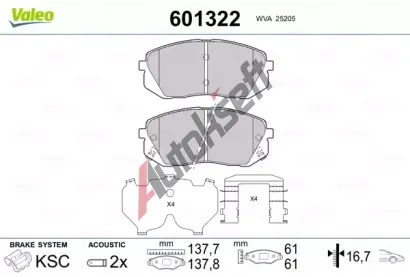 VALEO Sada brzdovch destiek VA 601322, 601322