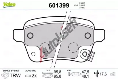 VALEO Sada brzdových destiček VA 601399, 601399  VALEO Sada brzdových destiček VA 601399, 601399