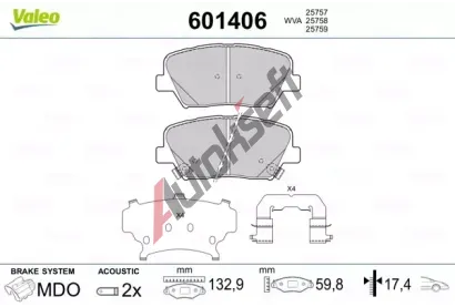 VALEO Sada brzdovch destiek VA 601406, 601406