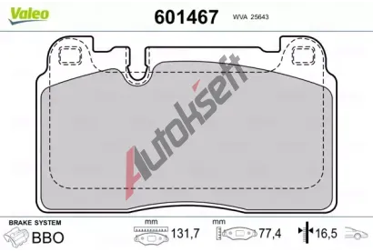 VALEO Sada brzdovch destiek VA 601467, 601467