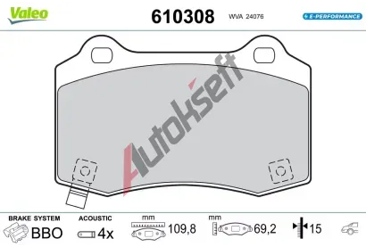 VALEO Sada brzdovch destiek E-PERFORMANCE VA 610308, 610308
