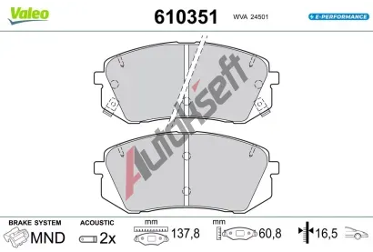 VALEO Sada brzdových destiček E-PERFORMANCE VA 610351, 610351 VALEO Sada brzdových destiček E-PERFORMANCE VA 610351, 610351