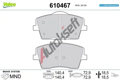 VALEO Sada brzdovch destiek E-PERFORMANCE VA 610467, 610467