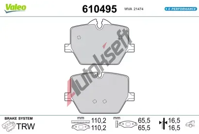 VALEO Sada brzdových destiček E-PERFORMANCE VA 610495, 610495 VALEO Sada brzdových destiček E-PERFORMANCE VA 610495, 610495