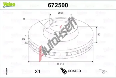 VALEO Brzdov kotou COATED - 312 mm VA 672500, 672500