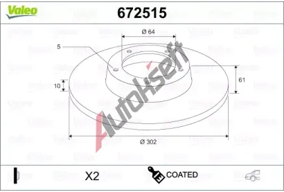 VALEO Brzdov kotou COATED - 302 mm VA 672515, 672515