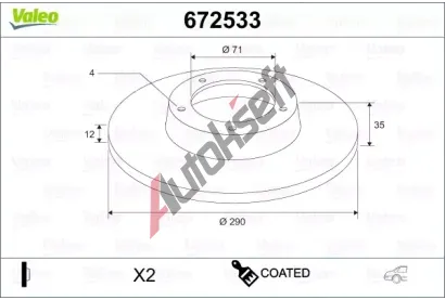 VALEO Brzdov kotou COATED - 290 mm VA 672533, 672533