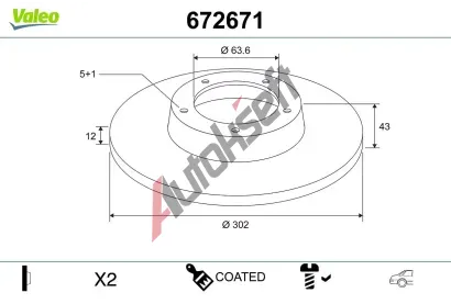 VALEO Brzdový kotouč COATED VA 672671, 672671 VALEO Brzdový kotouč COATED VA 672671, 672671