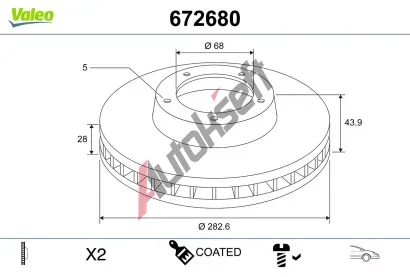 VALEO Brzdov� kotou� COATED - 283 mm VA 672680, 672680
