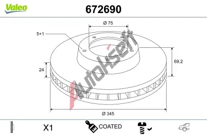VALEO Brzdov kotou COATED - 345 mm VA 672690, 672690
