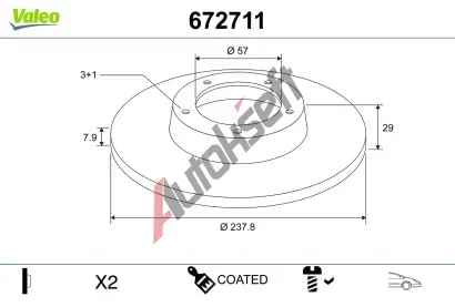 VALEO Brzdov� kotou� COATED - 238 mm VA 672711, 672711