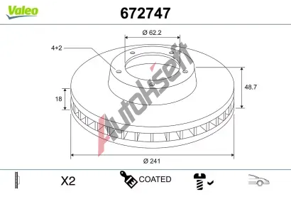 VALEO Brzdový kotouč COATED - 241 mm VA 672747, 672747 VALEO Brzdový kotouč COATED - 241 mm VA 672747, 672747