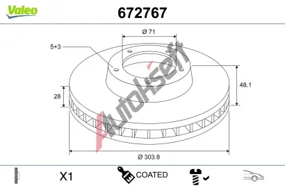 VALEO Brzdov kotou COATED VA 672767, 672767
