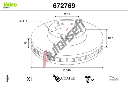 VALEO Brzdový kotouč COATED - 340 mm VA 672769, 672769  VALEO Brzdový kotouč COATED - 340 mm VA 672769, 672769