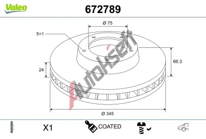 VALEO Brzdový kotouč COATED - 345 mm VA 672789, 672789 VALEO Brzdový kotouč COATED - 345 mm VA 672789, 672789