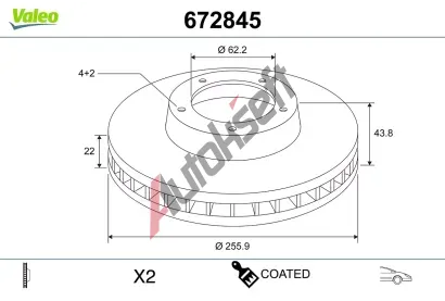 VALEO Brzdový kotouč COATED - 256 mm VA 672845, 672845 VALEO Brzdový kotouč COATED - 256 mm VA 672845, 672845