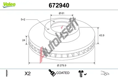 VALEO Brzdov kotou COATED - 280 mm VA 672940, 672940
