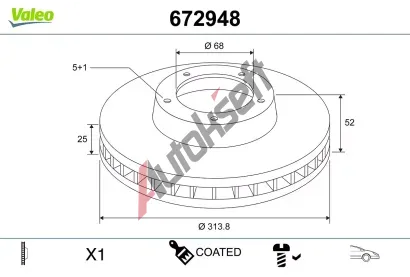 VALEO Brzdový kotouč COATED - 314 mm VA 672948, 672948 VALEO Brzdový kotouč COATED - 314 mm VA 672948, 672948