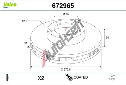 VALEO Brzdový kotouč COATED - 276 mm VA 672965, 672965 VALEO Brzdový kotouč COATED - 276 mm VA 672965, 672965
