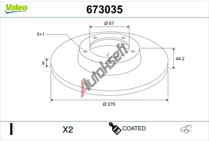 VALEO Brzdový kotouč COATED - 276 mm VA 673035, 673035 VALEO Brzdový kotouč COATED - 276 mm VA 673035, 673035