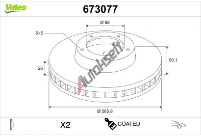 VALEO Brzdový kotouč COATED - 286 mm VA 673077, 673077 VALEO Brzdový kotouč COATED - 286 mm VA 673077, 673077