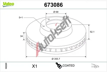 VALEO Brzdový kotouč COATED VA 673086, 673086 VALEO Brzdový kotouč COATED VA 673086, 673086