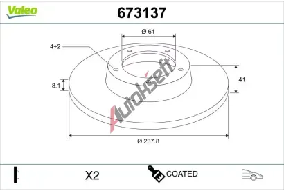 VALEO Brzdový kotouč COATED - 238 mm VA 673137, 673137 VALEO Brzdový kotouč COATED - 238 mm VA 673137, 673137