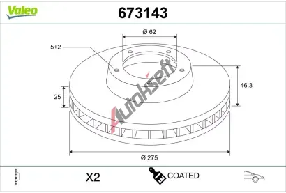 VALEO Brzdový kotouč COATED - 275 mm VA 673143, 673143 VALEO Brzdový kotouč COATED - 275 mm VA 673143, 673143