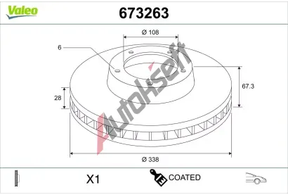 VALEO Brzdový kotouč COATED - 338 mm VA 673263, 673263 VALEO Brzdový kotouč COATED - 338 mm VA 673263, 673263