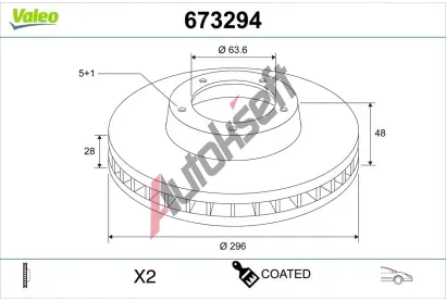 VALEO Brzdový kotouč COATED VA 673294, 673294 VALEO Brzdový kotouč COATED VA 673294, 673294