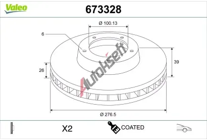 VALEO Brzdový kotouč COATED VA 673328, 673328 VALEO Brzdový kotouč COATED VA 673328, 673328