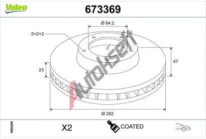 VALEO Brzdový kotouč COATED - 282 mm VA 673369, 673369 VALEO Brzdový kotouč COATED - 282 mm VA 673369, 673369