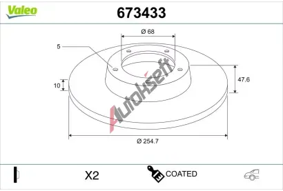 VALEO Brzdový kotouč COATED - 255 mm VA 673433, 673433 VALEO Brzdový kotouč COATED - 255 mm VA 673433, 673433