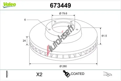 VALEO Brzdový kotouč COATED VA 673449, 673449 VALEO Brzdový kotouč COATED VA 673449, 673449