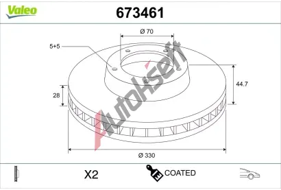 VALEO Brzdový kotouč COATED VA 673461, 673461 VALEO Brzdový kotouč COATED VA 673461, 673461