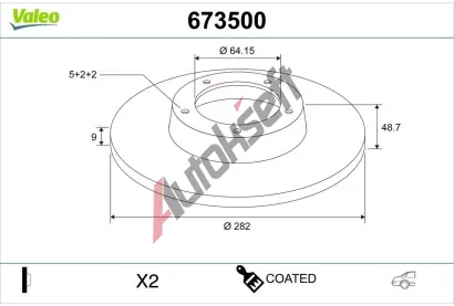 VALEO Brzdový kotouč COATED VA 673500, 673500 VALEO Brzdový kotouč COATED VA 673500, 673500