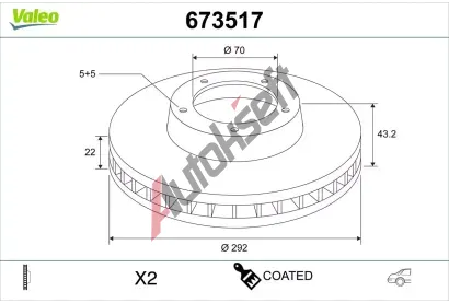 VALEO Brzdový kotouč COATED VA 673517, 673517 VALEO Brzdový kotouč COATED VA 673517, 673517