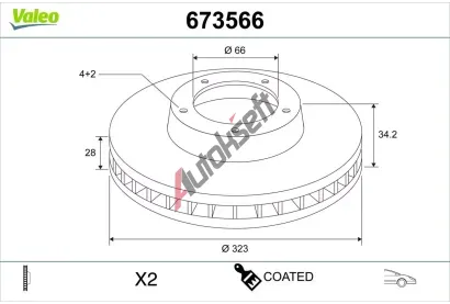 VALEO Brzdový kotouč COATED VA 673566, 673566 VALEO Brzdový kotouč COATED VA 673566, 673566