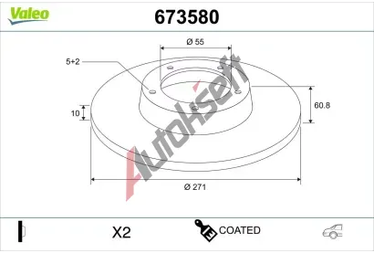VALEO Brzdový kotouč COATED VA 673580, 673580 VALEO Brzdový kotouč COATED VA 673580, 673580