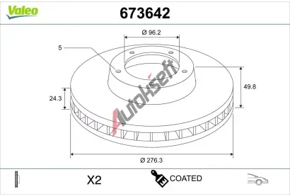 VALEO Brzdový kotouč COATED VA 673642, 673642 VALEO Brzdový kotouč COATED VA 673642, 673642