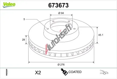 VALEO Brzdový kotouč COATED VA 673673, 673673 VALEO Brzdový kotouč COATED VA 673673, 673673
