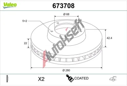 VALEO Brzdový kotouč COATED VA 673708, 673708 VALEO Brzdový kotouč COATED VA 673708, 673708