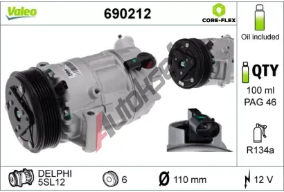 VALEO Kompresor klimatizace VALEO CORE-FLEX VA 690212, 690212 VALEO Kompresor klimatizace VALEO CORE-FLEX VA 690212, 690212