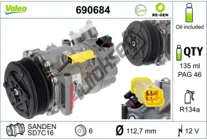 VALEO Kompresor klimatizace VALEO RE-GEN REMANUFACTURED VA 690684, 690684