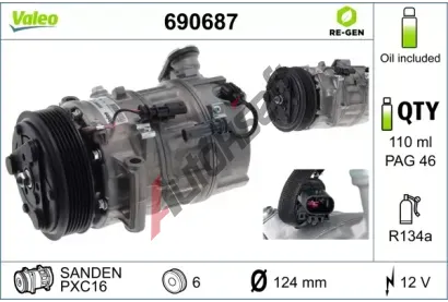 VALEO Kompresor klimatizace VALEO RE-GEN REMANUFACTURED VA 690687, 690687