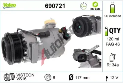 VALEO Kompresor klimatizace VALEO RE-GEN REMANUFACTURED VA 690721, 690721