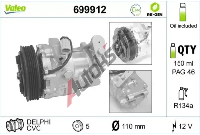 VALEO Kompresor klimatizace VA 699912, 699912 VALEO Kompresor klimatizace VA 699912, 699912