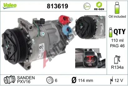 VALEO Kompresor klimatizace REMANUFACTURED VA 813619, 813619