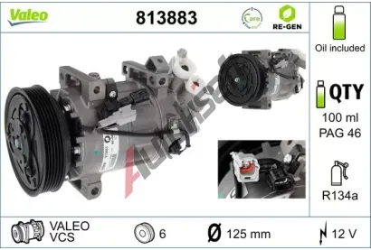 VALEO Kompresor klimatizace VALEO RE-GEN REMANUFACTURED VA 813883, 813883